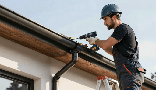 Before and after gutter cleaning results on a UK home
